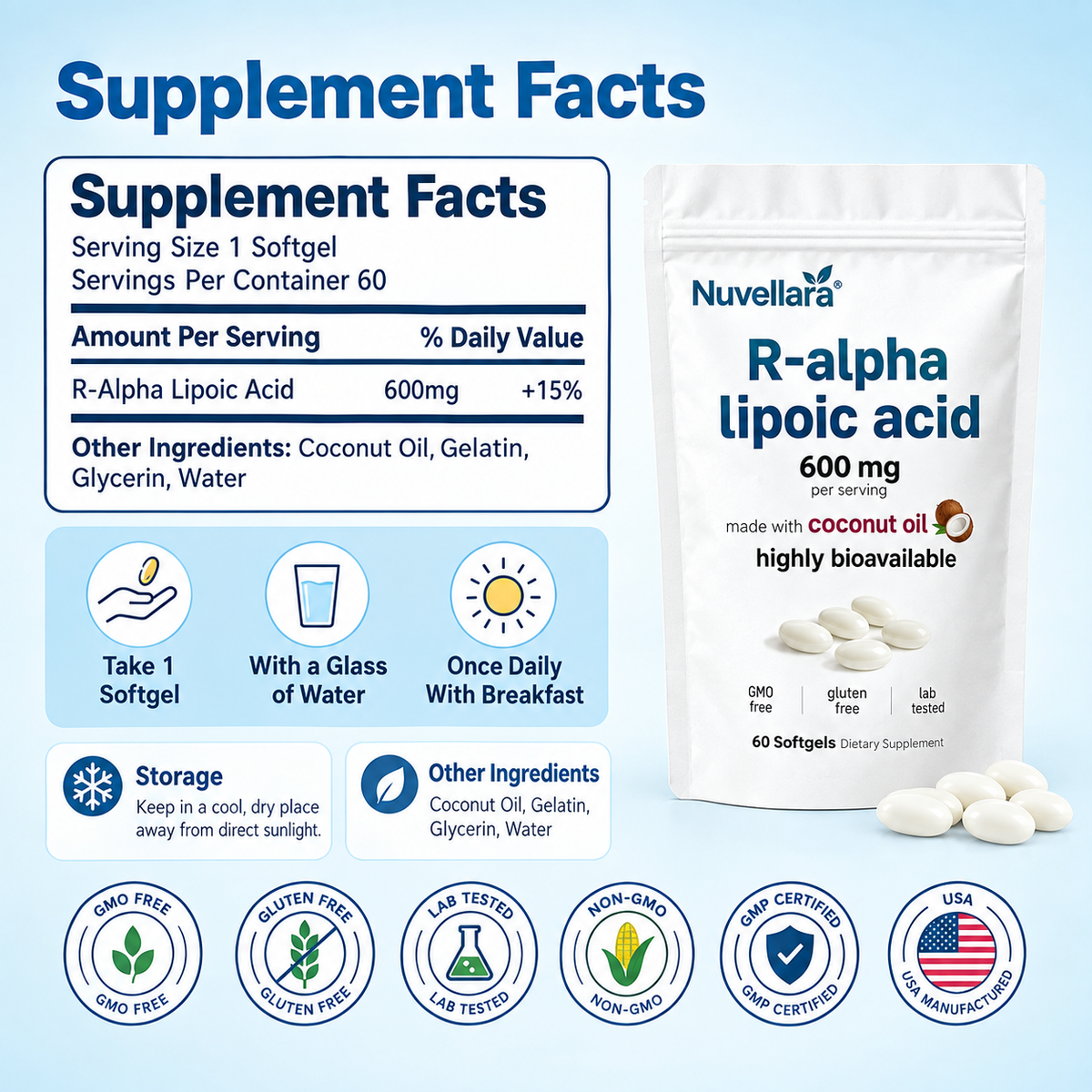 R-Alpha Lipoic Acid 600mg – Pure R-Form Softgels